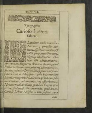 Typographus Curioso Lectori Saluere.