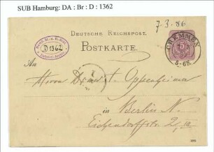 Postkarte an Franz Oppenheimer
