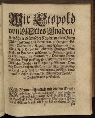 Wir Leopold von Gottes Gnaden/[...]