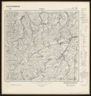 Messtischblatt 4714 = 2726 : Endorf, Sundern (Sauerland),1936 : Messtischblatt 4714 = 2726 : Endorf. - Hrsg. 1896, einz. Nachtr. 1927, gedr. [19]36. - [Berlin] : Reichsamt für Landesaufnahme, 1936. - 1 Kt. : einfarbig. - Mit Zeichenerkl., Höhenlinien u. Höhenang. - Mit politischen Grenzen