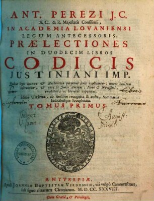 Praelectiones in duodecim libros Codicis Iustiniani. 1