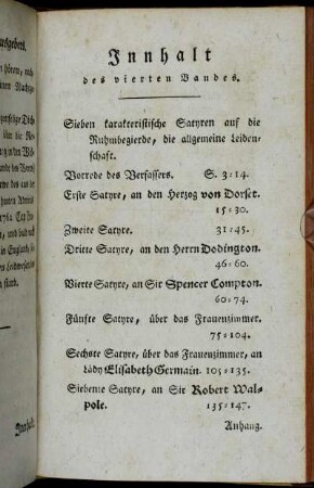 Innhalt des vierten Bandes.