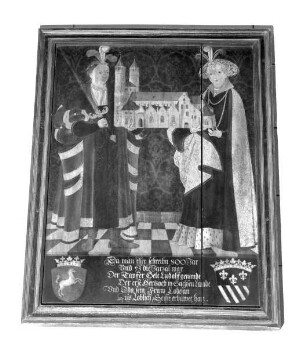 Stifterbild des Gründers Liudolf und seiner Gemahlin Oda mit dem Modell des Münsters