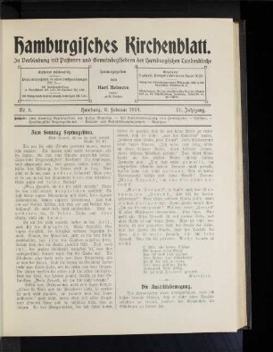 Nr. 6. Hamburg, 8, Februar 1914. 11. Jahrgang.
