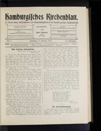 Nr. 6. Hamburg, 8, Februar 1914. 11. Jahrgang.
