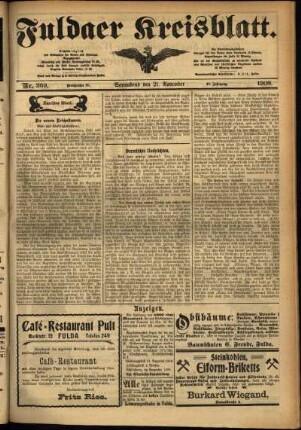 Zweite Ausgabe vom Samstag, den 21. November 1908.