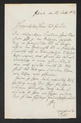 Brief an den hochgeehrte(...)[n] Herr[n] und Freund [Karl Nathanael Lamprecht]