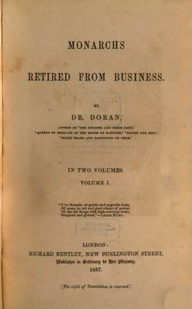 Monarchs retired from Business : In two volumes. 1