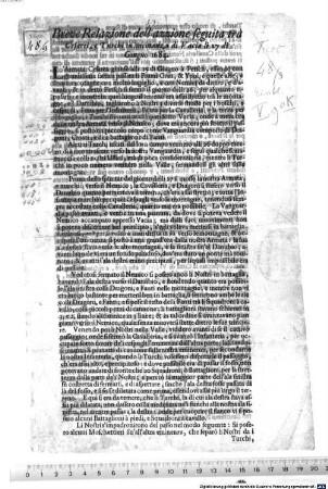 Breve Relazione dell'azzione seguita trà Cesarei, e Turchi in vicinanza di Vacia li 27 di Giugno 1684.