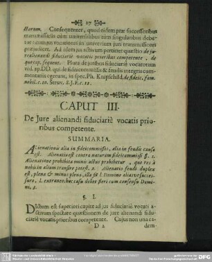 Caput III. De Iure alienandi fiduciariae vocatis prioribus competente