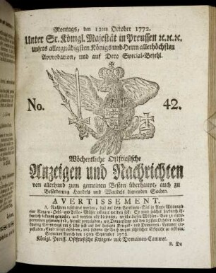 No. 42. Montags, den 12ten October 1772.