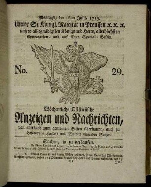 No. 29. Montags, den 16ten Julii, 1759.