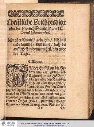 Christliche Leichpredigt über den Spruch Danielis am 12 Capittel im letzten versicul