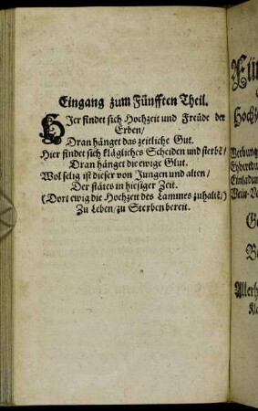 Eingang zum Fünfften Theil.