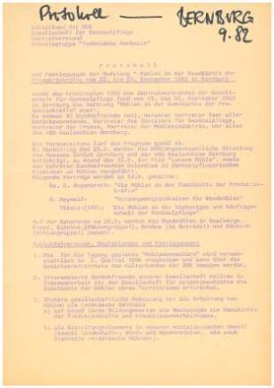 Protokoll AG Technische Denkmale - Tagung Bernburg 1982