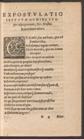 Expostulatio Iesu Cum Homine Suapte culpa pereunte, Des. Erasmo Roterodamo autore.