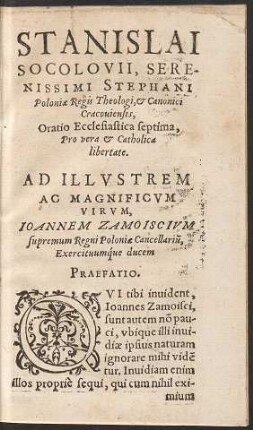 Stanislai Socolovii ... Oratio Ecclesiastica septima.