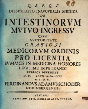 Diss. inaug. med. de intestinorum mutuo ingressu
