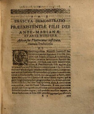 Demonstratio invicta praeexistentiae filii Dei ante-Marianae et ante-mundanae