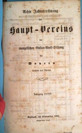 Jahresrechnung des Haupt-Vereins der Evangelischen Gustav-Adolf-Stiftung für Bayern diesseits des Rheins, 8. 1858/59 (1859)