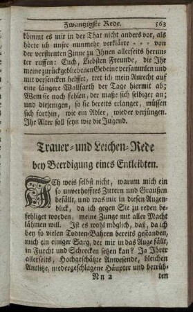 Trauer- und Leichen-Rede bey Beerdigung eines Entleibten.