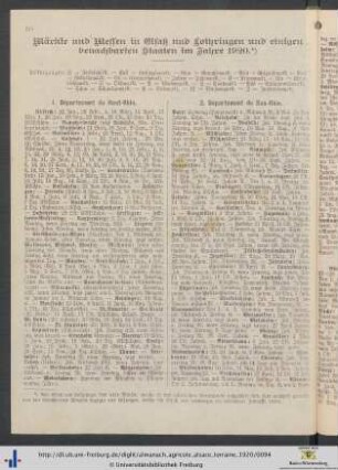 Märkte und Messen in Elsaß und Lothringen und einigen benachbarten Staaten im Jahre 1920.