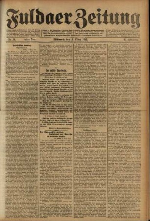 Erste Ausgabe vom Mittwoch, den 03. März 1915.