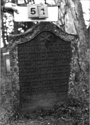Grabstein 51 (Index: 99796073) Maße HxBxT: 86x58x8 cm Symbolik: Blüte: Grabstein 51