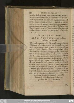 Epist. LXXVI. Leodium. Aloysio Carafae, Nuncio Apostolico, Episcopo Tricaricensi.