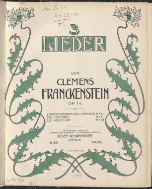 3 Lieder : (Hofmannsthal) ; op. 14. 1. Trost der Getrennten. - 5 S.