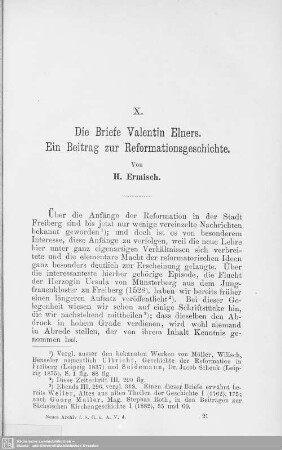 X. Die Briefe Valentin Elners : Ein Beitrag zur Reformationsgeschichte