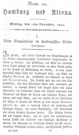I. Meine Spazziergänge im hamburgischen Gebiet. (Fortsezzung.)