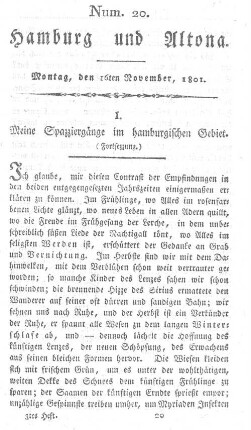 I. Meine Spazziergänge im hamburgischen Gebiet. (Fortsezzung.)