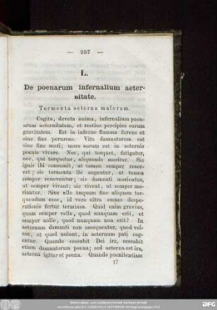 L. De poenarum infernalium aetermitate. Tormenta aeterna malorum.