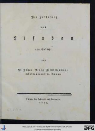 Die Zerstörung von Lisabon : ein Gedicht