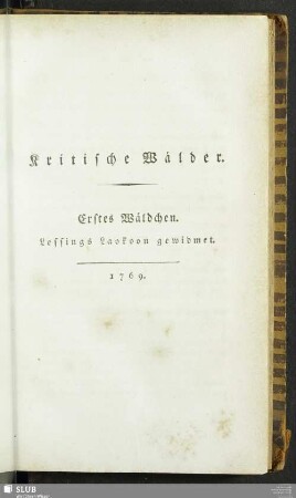Erstes Wäldchen. Lessings Laokoon gewidmet. 1769