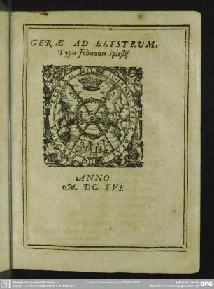 Gerae ad Eltstrum, Typis Johannis Spießii