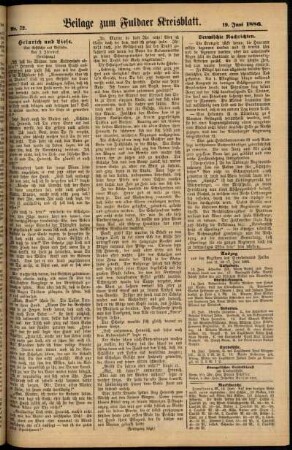 Zweite Ausgabe vom Samstag, den 19. Juni 1886.