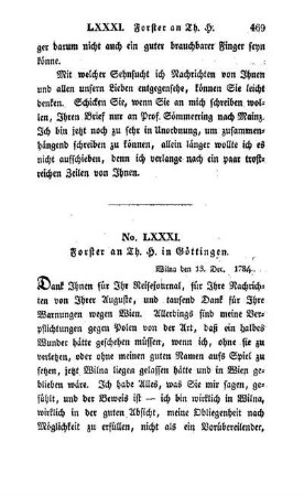 No. LXXXI. Forster an Th. H. in Göttingen