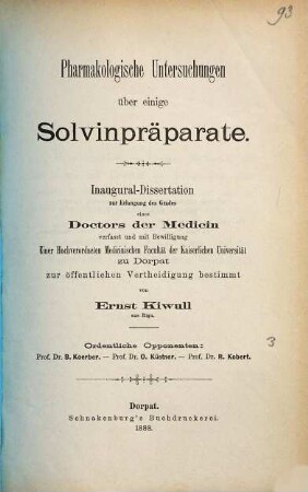 Pharmakologische Untersuchungen über einige Solvinpräparate