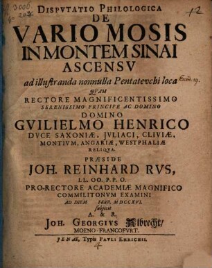 Disp. philol. de vario Mosis in montem Sinai ascensu ...