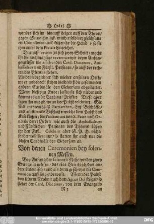 Von denen Ceremonien bey solennen Messen.