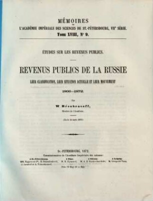 Études sur les revenus publics, [2]. Revenus publics de la Russie. Leur classification, leur situation actuelle et leur mouvement 1866-1872