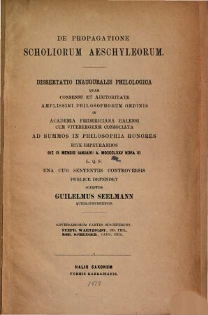 De propagatione scholiorum Aeschyleorum