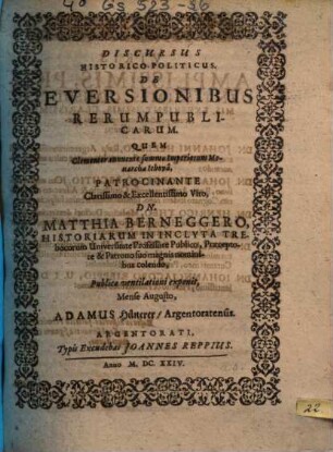 Discursus Historico-Politicus. De Eversionibus Rerumpublicarum
