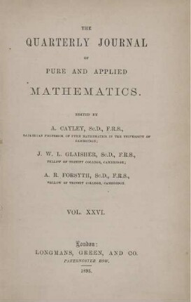 26: The quarterly journal of pure and applied mathematics