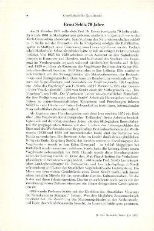 Ernst Schüz 70 Jahre
