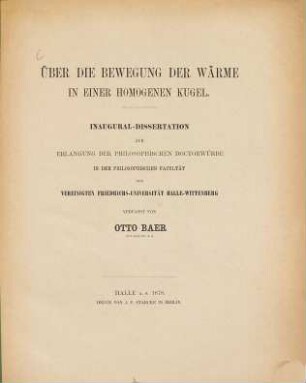 Über die Bewegung der Wärme in einer homogenen Kugel