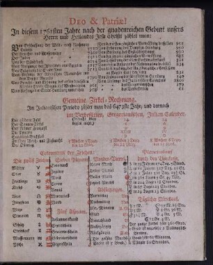 Deo & Patriae! In diesem 1761sten Jahre nach der gnadenreichen Geburt unsers Herrn und Heilandes Jesu Christi zählet man