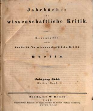 Jahrbücher für wissenschaftliche Kritik. 1840,2